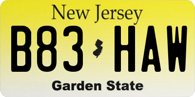 NJ license plate B83HAW