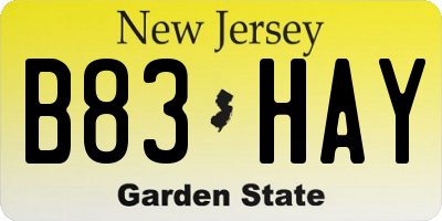 NJ license plate B83HAY