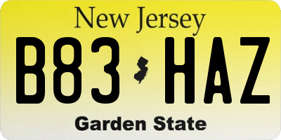 NJ license plate B83HAZ