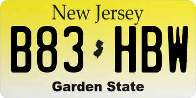 NJ license plate B83HBW