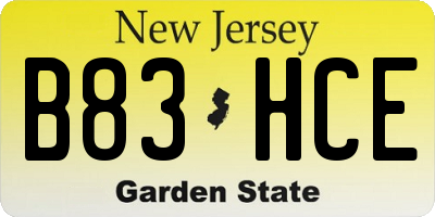 NJ license plate B83HCE