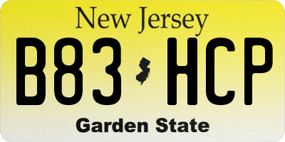 NJ license plate B83HCP