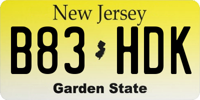 NJ license plate B83HDK