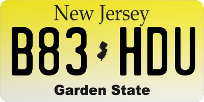 NJ license plate B83HDU