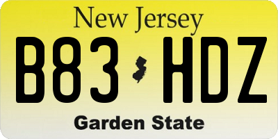 NJ license plate B83HDZ