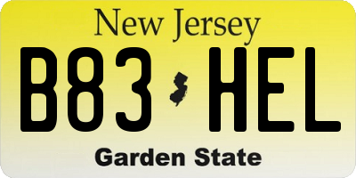 NJ license plate B83HEL