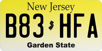 NJ license plate B83HFA