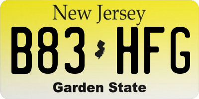 NJ license plate B83HFG