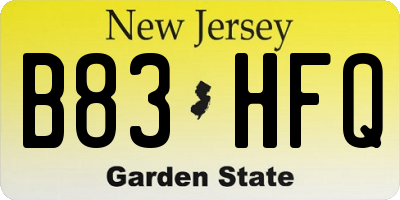 NJ license plate B83HFQ