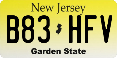 NJ license plate B83HFV