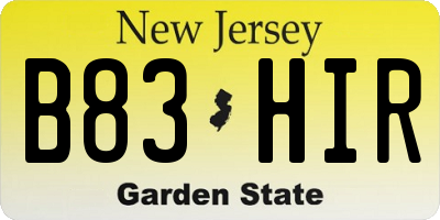 NJ license plate B83HIR