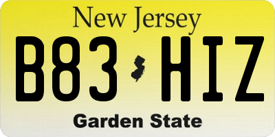 NJ license plate B83HIZ