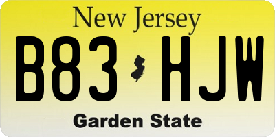 NJ license plate B83HJW