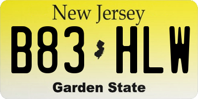 NJ license plate B83HLW
