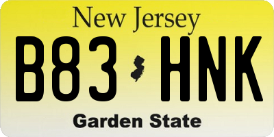NJ license plate B83HNK