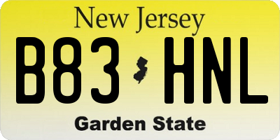 NJ license plate B83HNL