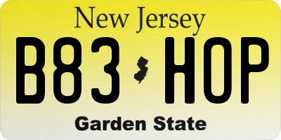 NJ license plate B83HOP