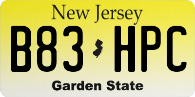 NJ license plate B83HPC
