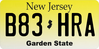 NJ license plate B83HRA