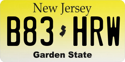 NJ license plate B83HRW