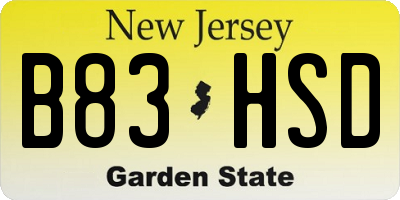 NJ license plate B83HSD