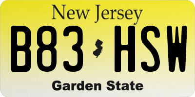 NJ license plate B83HSW