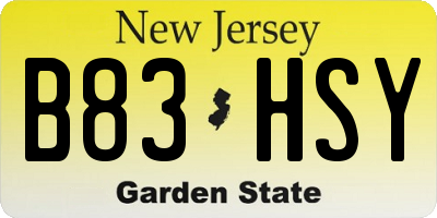NJ license plate B83HSY