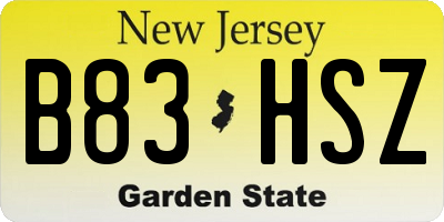 NJ license plate B83HSZ