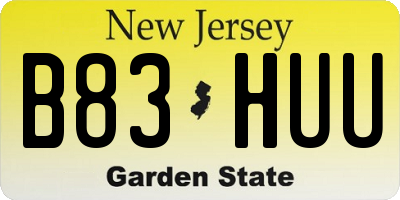 NJ license plate B83HUU