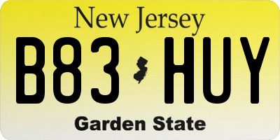 NJ license plate B83HUY