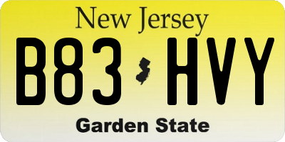 NJ license plate B83HVY