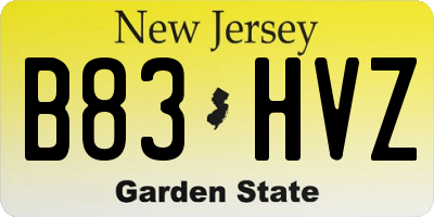 NJ license plate B83HVZ