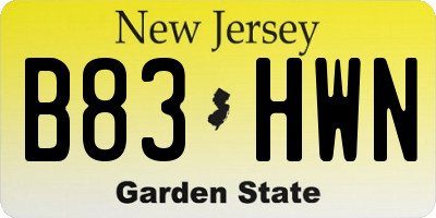NJ license plate B83HWN
