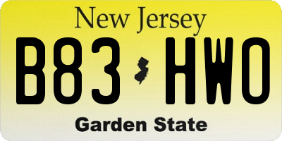 NJ license plate B83HWO