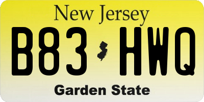 NJ license plate B83HWQ