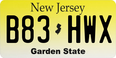 NJ license plate B83HWX