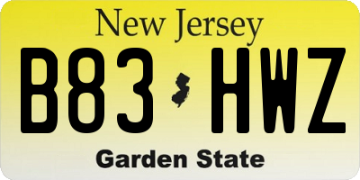 NJ license plate B83HWZ