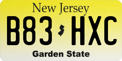 NJ license plate B83HXC