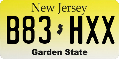 NJ license plate B83HXX