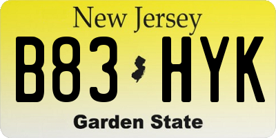 NJ license plate B83HYK