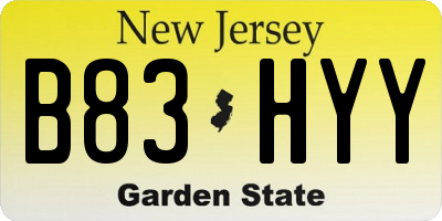 NJ license plate B83HYY