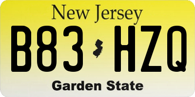 NJ license plate B83HZQ