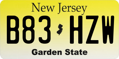 NJ license plate B83HZW
