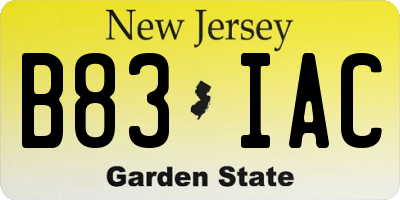 NJ license plate B83IAC