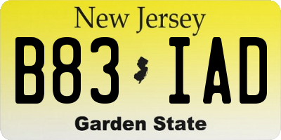 NJ license plate B83IAD