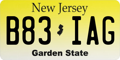 NJ license plate B83IAG