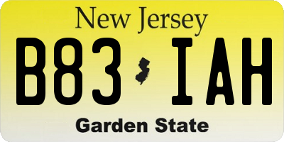 NJ license plate B83IAH