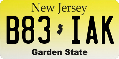 NJ license plate B83IAK