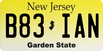 NJ license plate B83IAN
