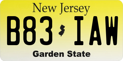 NJ license plate B83IAW